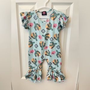 Infant Baby Girl Western Cactus Cattle Print Short Sleeve Bodysuit Romper